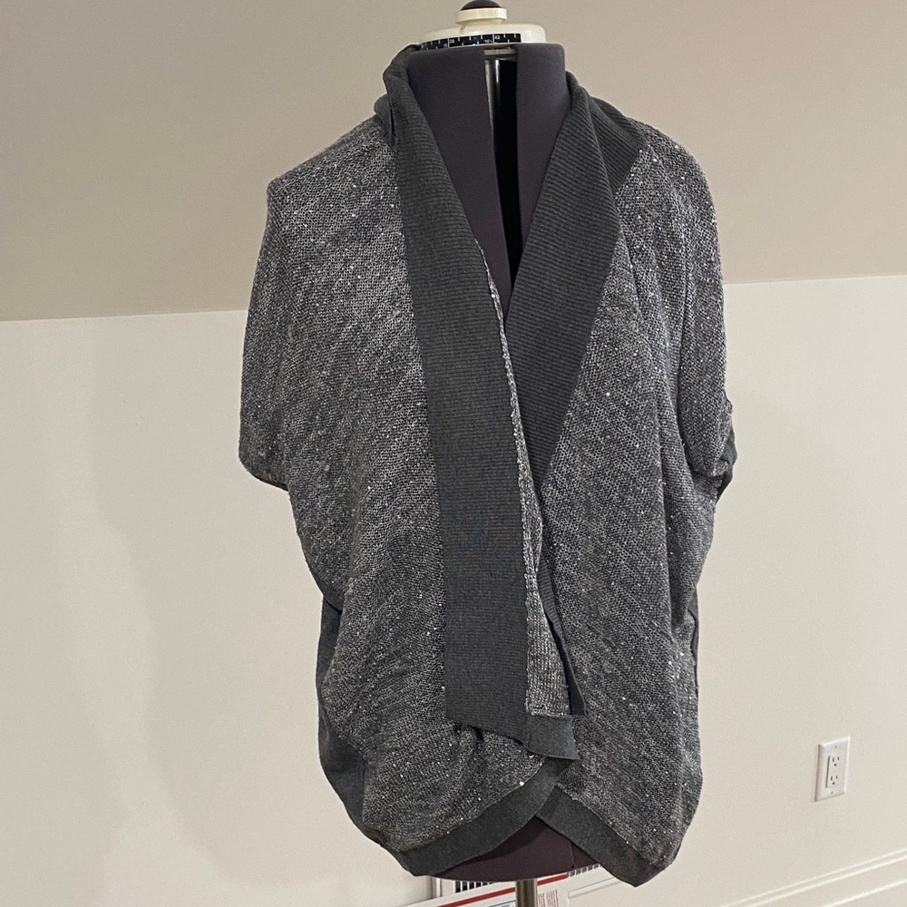 Womens Gray sequin Open-Front Sweater